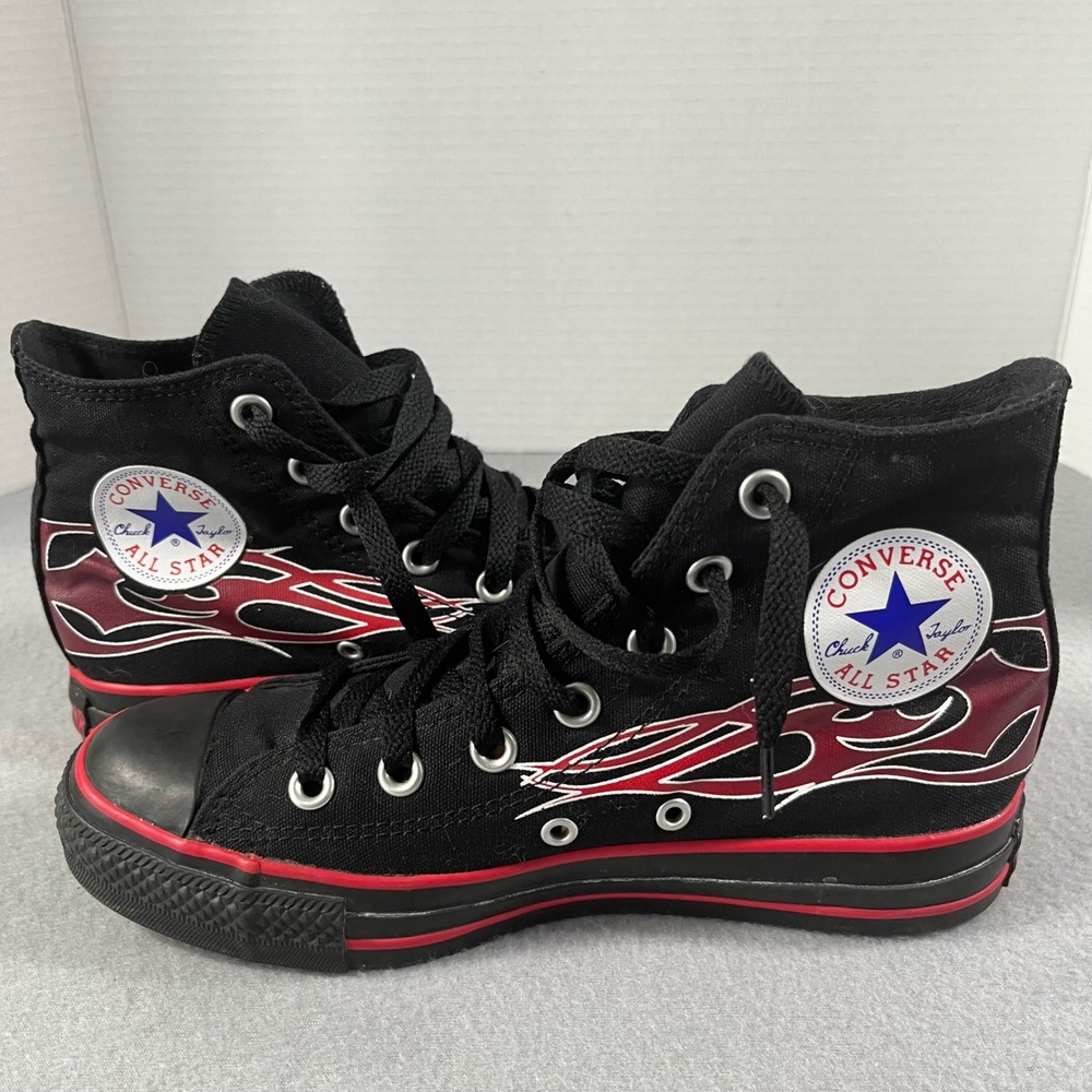 Converse Chuck‎ Taylor All Star High Top Black Red Flame Shoes Mens 5 Womens 7